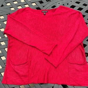 Eileen Fisher linen slub sweater top cherry red blend top sweater boxy pockets